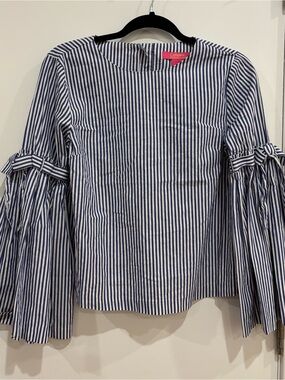 Catherine Malandrino Stripe Bell Sleeve Tie Blouse Small Peasant Romantic